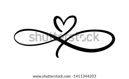 Love heart In the sign of infinity. Sign on postcard to Valentines day, wedding print. Vector calligraphy and lettering illustration isolated on a white background