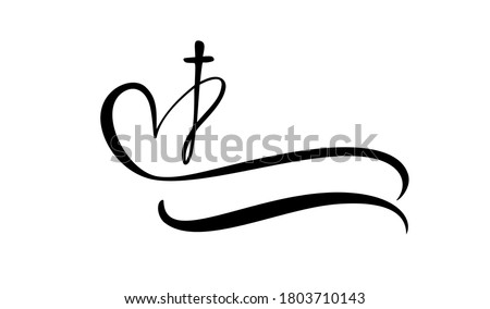 Template vector logo for churches and Christian organizations cross on the heart. Religious calligraphy sign emblem cross and heart. Minimalistic illustration. Stockfoto © 