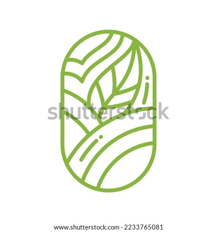 Green vector tea tree leaves for Cafe or Farm Product Label Eco Logo Organic plant design. Round Bauer emblem linear style. Vintage abstract icon for natural products design cosmetics, ecological.