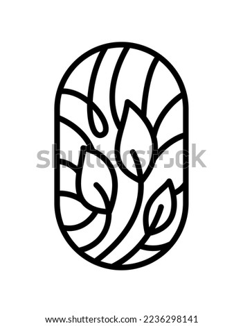 Vector tea tree leaves and abstract lines for Cafe or Farm Product Label Eco Logo Organic plant design. Round Bauer emblem linear style. Vintage abstract icon for natural products design cosmetics