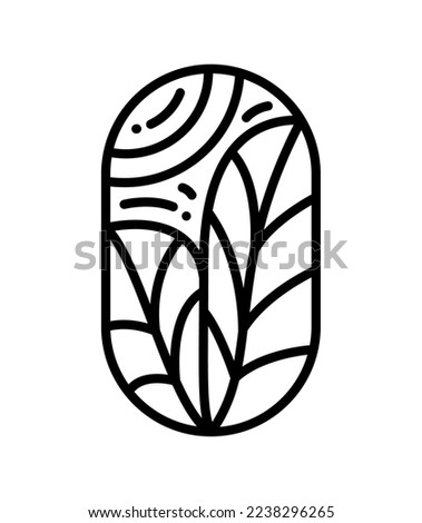 Vector tea leaves and abstract lines for Cafe or Farm Product Label Eco Logo Organic plant design. Round Bauer emblem linear style. Vintage abstract icon for natural products design cosmetics health.