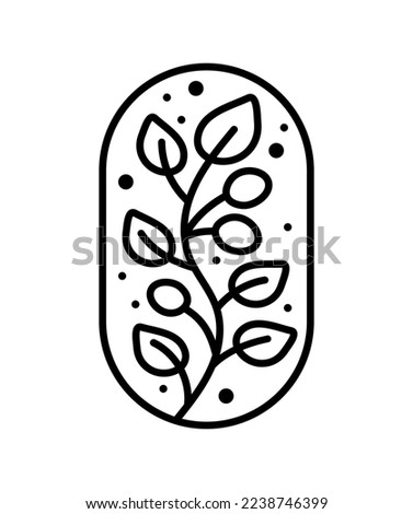 Vector tea leaves branch olives and abstract lines for Cafe or Farm Product Label Eco Logo Organic plant design. Round Bauer emblem linear style. Vintage abstract icon for natural products design