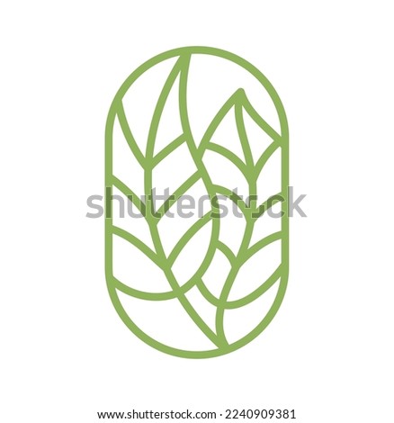 Vector tea green leaves. Lines for Farm Product Label Eco Logo Organic plant design. Round Bauer emblem linear style. Vintage abstract icon for natural products design cosmetics, ecological health.