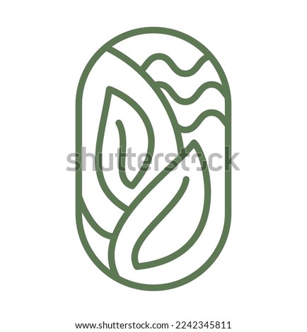 Vector tea green leaves. Lines for Farm Product Label Eco Logo Organic plant design. Round Bauer emblem linear style. Vintage abstract icon for natural products design cosmetics, ecological health.