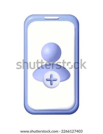 3D Add user avatar Create group symbol in phone. New profile account smartphone. People blue icon and plus social media. Human, person trendy and modern vector in 3d style mesh.