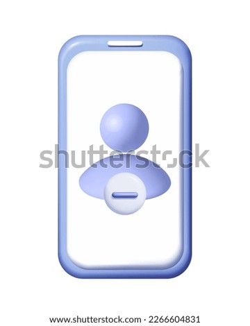 3D delete or minus user avatar group symbol in phone. Profile account smartphone. People blue icon social media. Human, person trendy and modern vector in 3d style mesh.