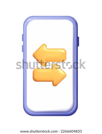 Concept exchange or Transfer in mobile phone. Two vector yellow left and right arrows outline 3d icon. linear mesh style sign for mobile and web design. simple symbol, logo illustration.