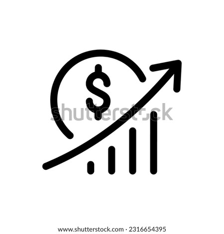 Growth vector diagram logo icon with sign dollar and arrow going up. Vector line icon isolated on white background. Success business finance investment symbol