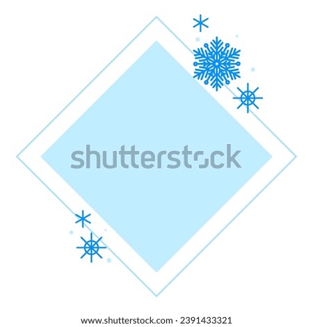 Christmas winter linear blue rhombus frame with snowflake, Modern minimalist aesthetic line elements, geometric forms. Vector sparkle for social media or poster design, simple decorative boho style