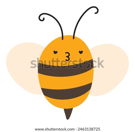 Fly bee kiss Love Emoji Icon. Cute kid character. Object Symbol flat Vector Art. Cartoon element for web or typographic design, poster
