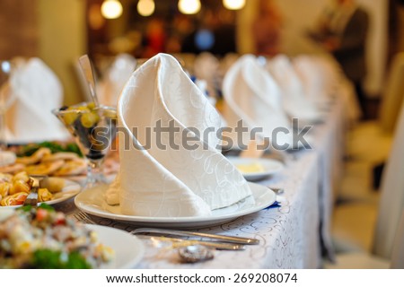 Served celebratory wedding table in the restaurant for a wedding dinner
