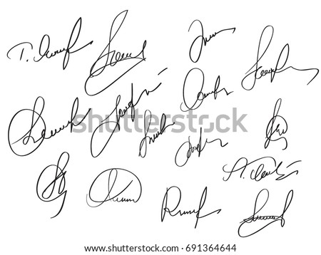 Manual signature for documents on white background. Hand drawn Calligraphy lettering Vector illustration EPS10