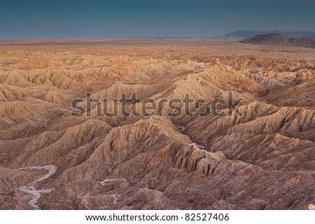 Badlands from Font point in Anza-Borrego desert state park at sunset, California