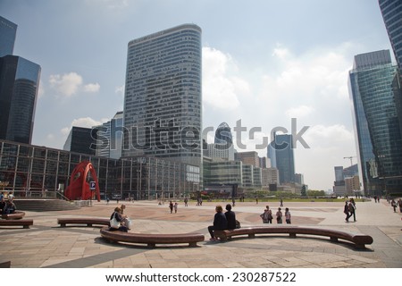 PARIS -MAY 30: La Defense - business district on May 30,2014 in Paris. La Defense is the biggest business district in France and most of companies have an office in this area.