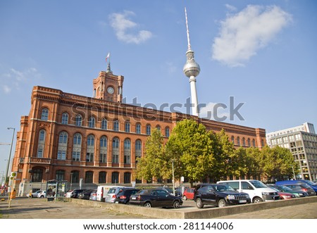 BERLIN, GERMANY, OCTOBER 02, 2014: view of the red town hall in berlin