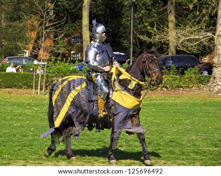 FLORENCE, ITALY - MARCH 31: Medieval knight ready for a fight during the event I GIOCHI DI CARNASCIALEÂ?Â� on March 31, 2012 in Florence, Italy