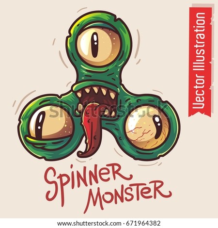 Character as a spinner monster. Children's toy spinner. Relaxing children's toys. Monster with three eyes. Vector illustration.