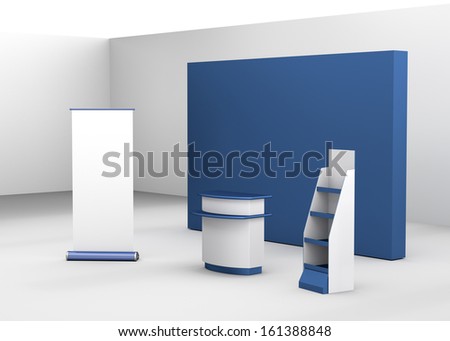 trade exhibition booth or stall with roll-up. 3d render