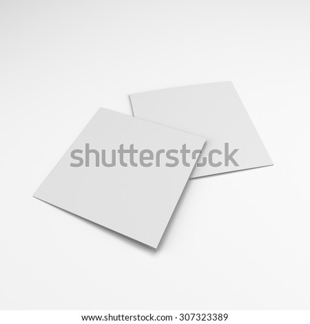 blank square two-leaf brochures isolated on white. render