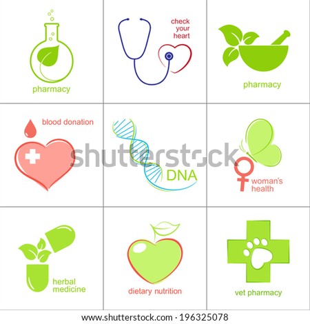 Set of icons for medicine, health care and pharmacy