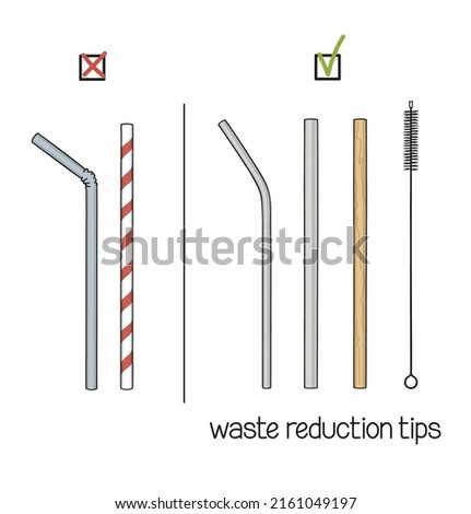 Waste reduction tips. Choice of reusable drinking straws instead of single use plastic ones. Say no to plastic straws concept. Eco-friendly living, Zero waste lifestyle Foto stock © 