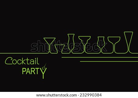 Design for cocktail party invitation or bar menu with different types of cocktail glasses