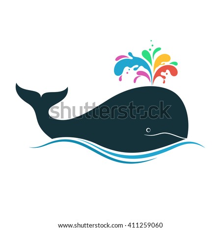 Whale with multicolored fountain blow for creativity, diversity, joy, imagination concept