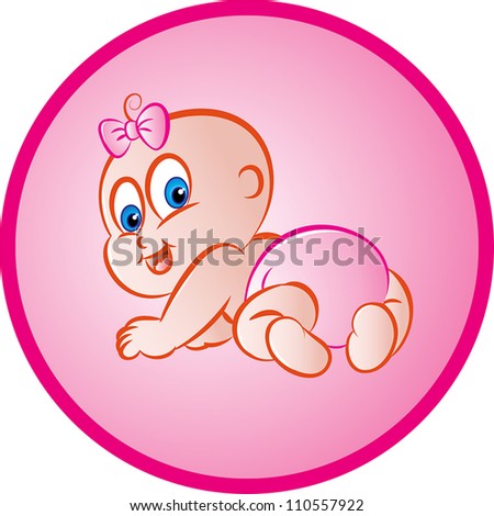 Vector Illustration Of A Baby Girl In Diaper - 110557922 : Shutterstock