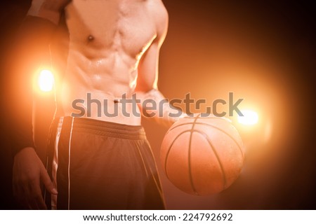 Basketball training with a ball on court