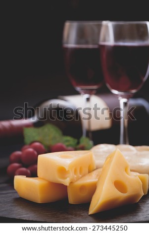 Various cheese recipes and red wine