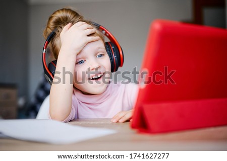 Similar – Image, Stock Photo Little Caucasian Girl Using Laptop on Bed