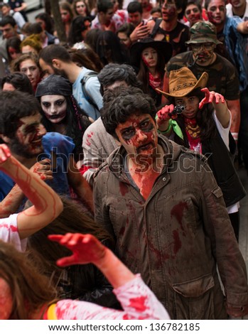 ISTANBUL - APR 7: zombie walking on the street, 07 April 2013 Zombie Walking Dead event at Istanbul Turkey