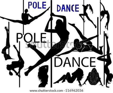 set of black silhouettes of dancing girls striptease
