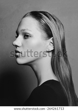 portrait of beautiful model russian girl. black and white