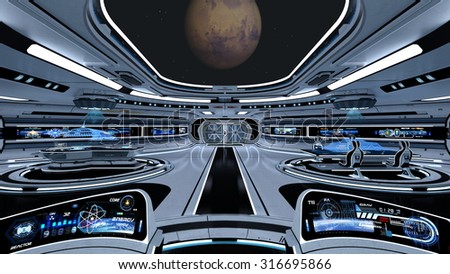 3D illustration of space station control room