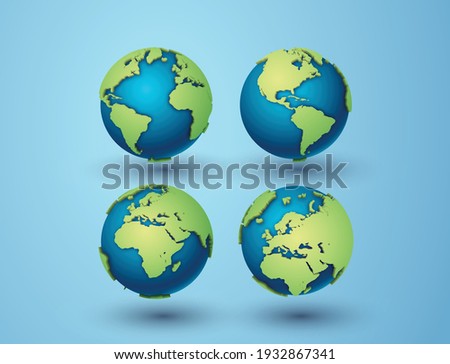 Pack of earth globes and America,Africa, Europe