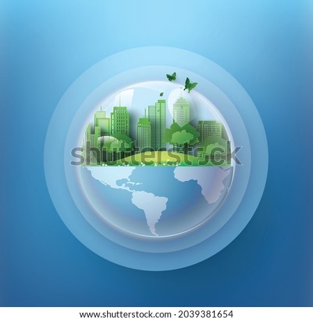 Concept of Eco and World Ozone Day , Paper cut style.