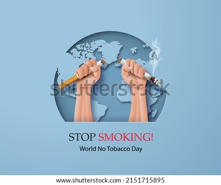 No smoking and World No Tobacco Day with hand anti cigarette,paper collage style with digital craft .