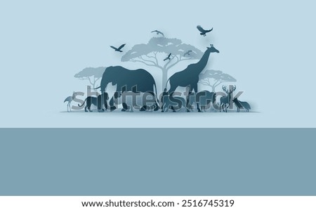  World Wildlife Day  and world animal day with the animal in forest , Papercut  art and digital craft style. content was created using vector drawing tools and software, not generated by AI