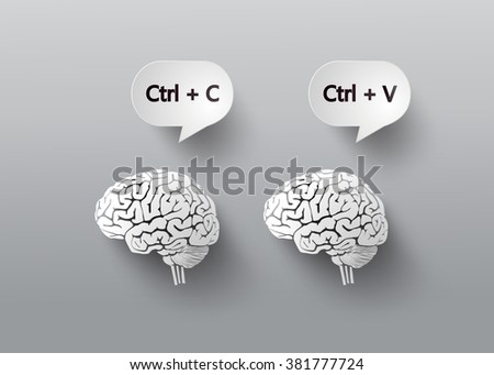 concept with brain. C and V for copy and paste.paper art style.