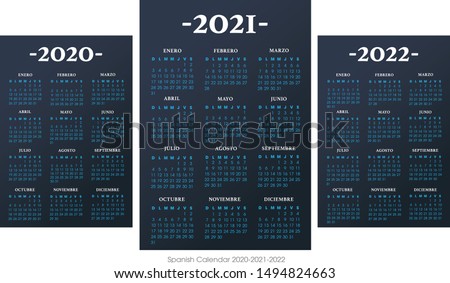 Spanish calendar 2010-2021-2022 vector template text is outline font Avant-Garde and Athelas
