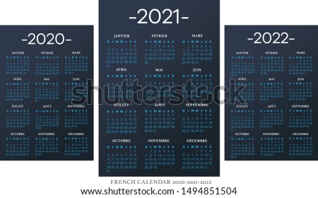 French calendar 2010-2021-2022 vector template text is outline font Avant-Garde and Athelas