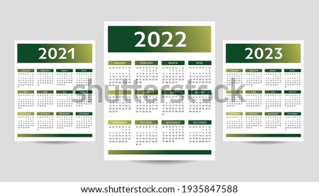 English Calendar 2021-2022-2023 vector template text is outline font is armata