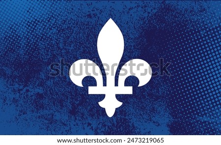 Quebec province of Canada emblem fleur de lys horizontal banner over abstract grunge blue background