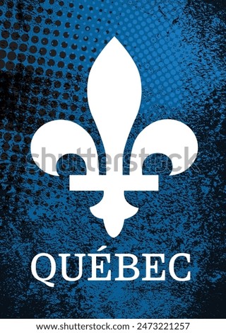 Quebec province of Canada emblem fleur de lys horizontal banner over abstract grunge texture blue background