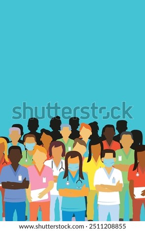 group of medical staff standing up together concept  illustration poster with copy space 