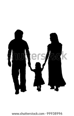 Silhouette Family, Woman, Man, Baby Girl. Loving People Holding Hands ...