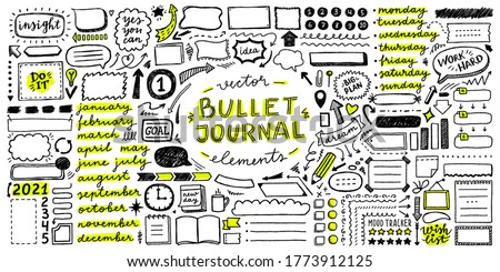 big vector set of frames, arrows, lettering, icons and elements for bullet journal