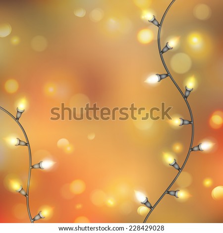 christmas background with garland lights and snowfall