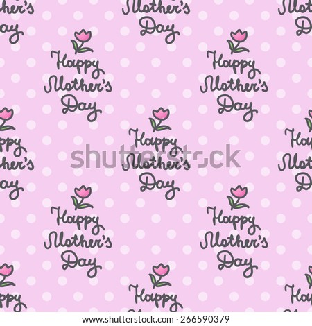 happy mothers day, handwritten text, paper sticker on polka dot pattern